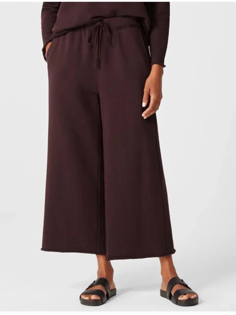Eileen Fisher Organic Cotton French Terry Wide Leg Crop Pant Size XXS